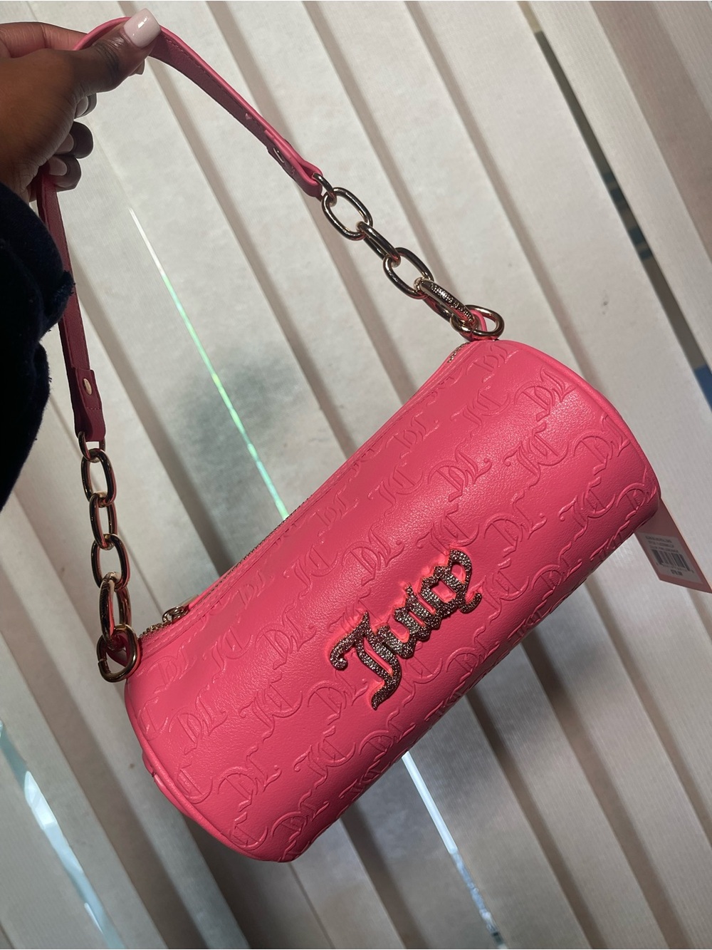 Juicy Couture Hot Pink Embossed Barrel Bag with Gold Chain
